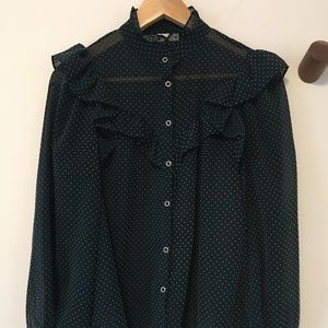 Zara - Green Polka Dot Shear Blouse